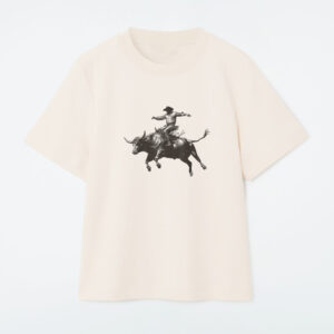 Grey Cowboy Riding Bull T-Shirt