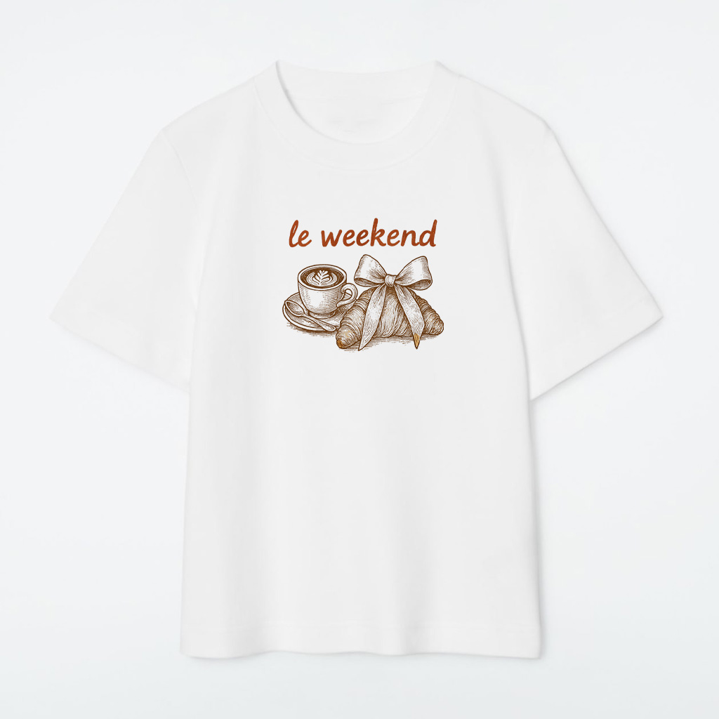 Le Weekend Coquette Bow Croissant Coffee Premium T-Shirt - Image 3