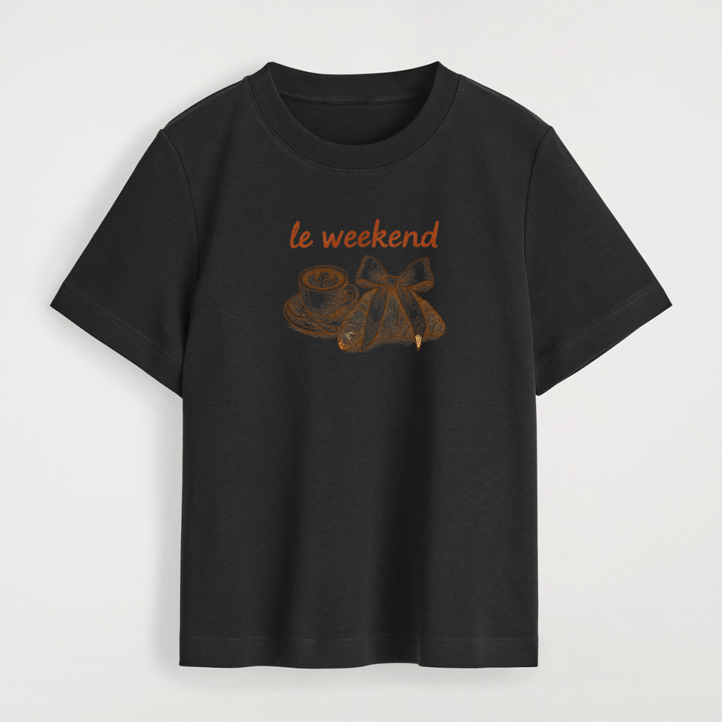 Le Weekend Coquette Bow Croissant Coffee Premium T-Shirt - Image 4