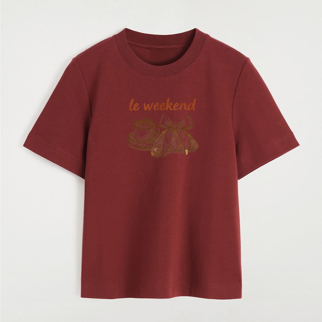 Le Weekend Coquette Bow Croissant Coffee Premium T-Shirt - Image 8