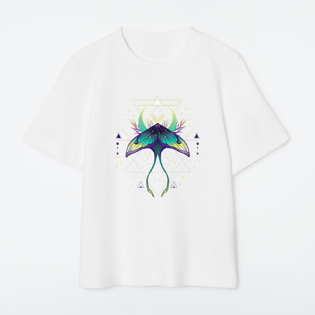 Luna Moth Aesthetic, Celestial Moth Vintage Crescent Moon T-Shirt - Image 3