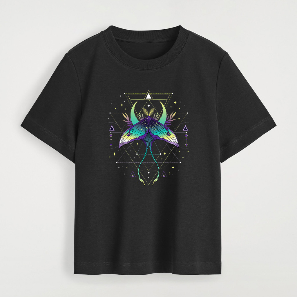 Luna Moth Aesthetic, Celestial Moth Vintage Crescent Moon T-Shirt - Image 4
