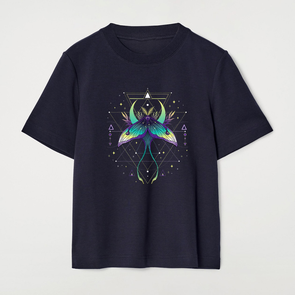 Luna Moth Aesthetic, Celestial Moth Vintage Crescent Moon T-Shirt - Image 7