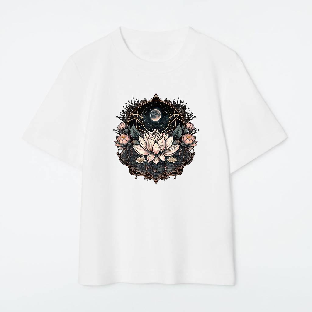 Moon Yoga Meditation Lotus Flower On Celestial Lunar Lotus T-Shirt - Image 3