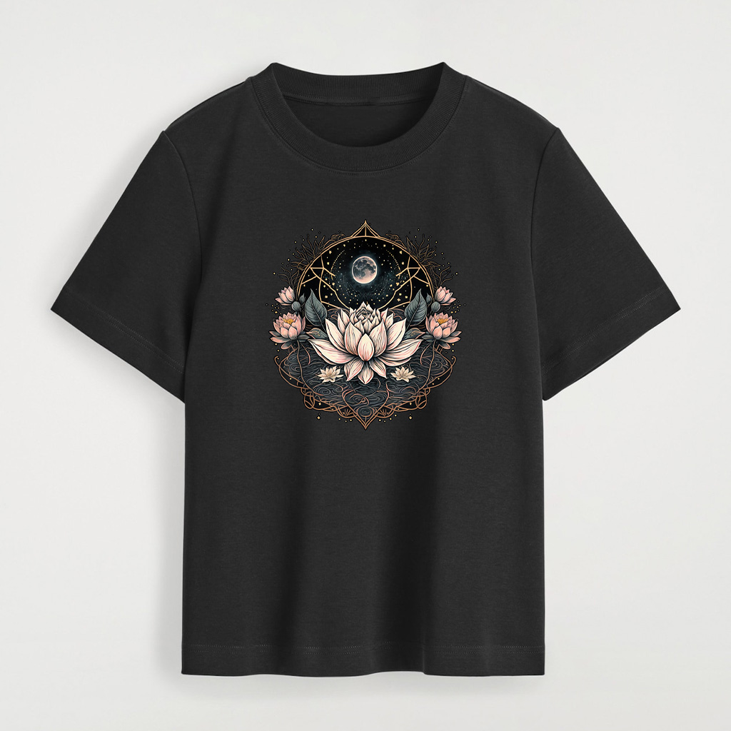 Moon Yoga Meditation Lotus Flower On Celestial Lunar Lotus T-Shirt - Image 4