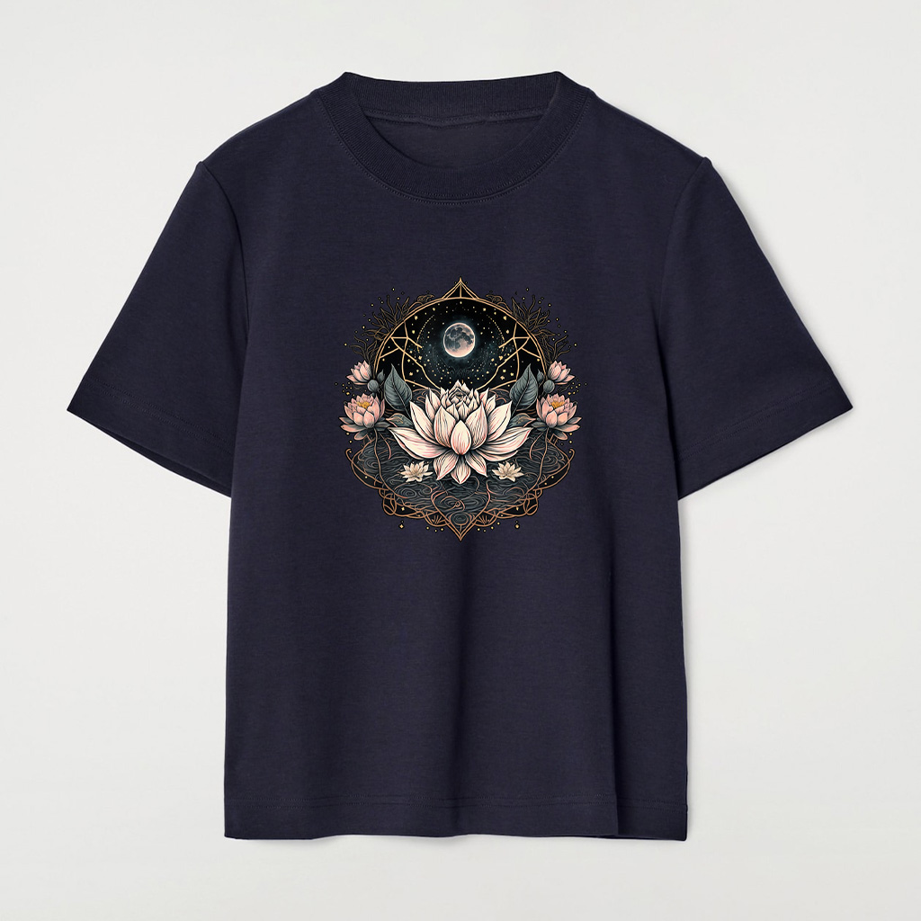 Moon Yoga Meditation Lotus Flower On Celestial Lunar Lotus T-Shirt - Image 7