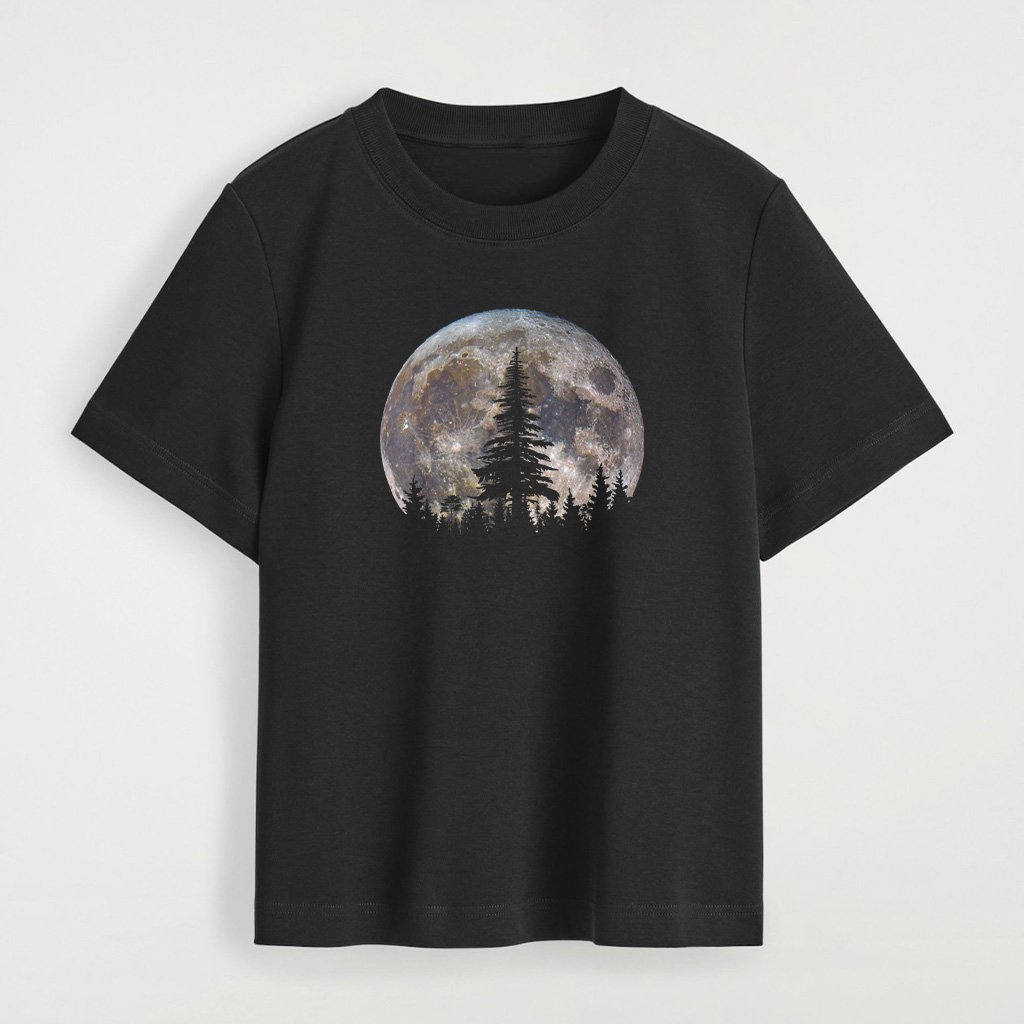 Retro Full Moon Vintage Forest Nature Minimalist Pine Tree T-Shirt - Image 3