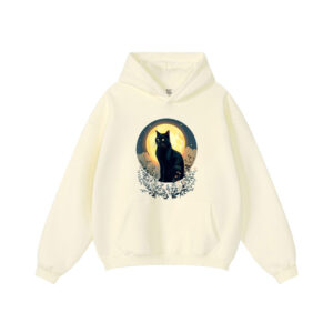Vintage Black Cat  Full Moon Cats Kitten Lover Art Style Hoodie