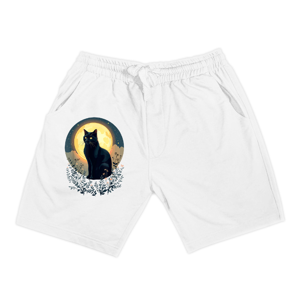 Vintage Black Cat Full Moon Cats Kitten Lover Art Style Shorts - Image 3