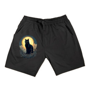 Vintage Black Cat  Full Moon Cats Kitten Lover Art Style Shorts