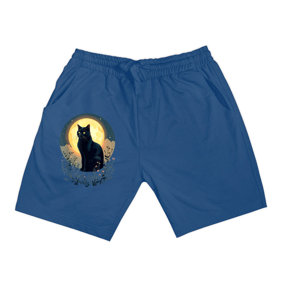 Vintage Black Cat Full Moon Cats Kitten Lover Art Style Shorts - Image 4