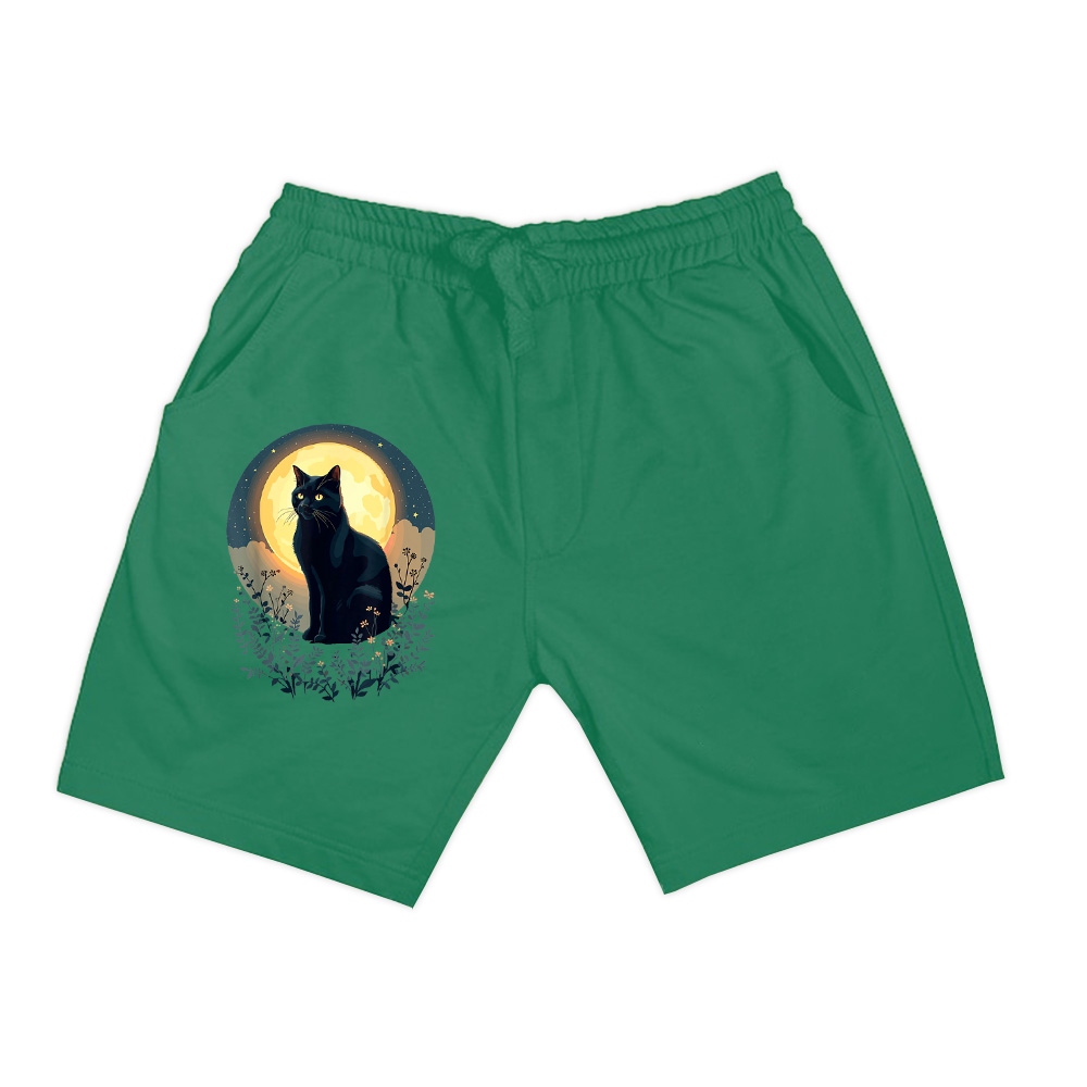 Vintage Black Cat Full Moon Cats Kitten Lover Art Style Shorts - Image 5