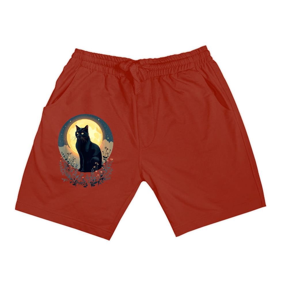Vintage Black Cat Full Moon Cats Kitten Lover Art Style Shorts - Image 7