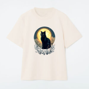 Vintage Black Cat  Full Moon Cats Kitten Lover Art Style T-Shirt
