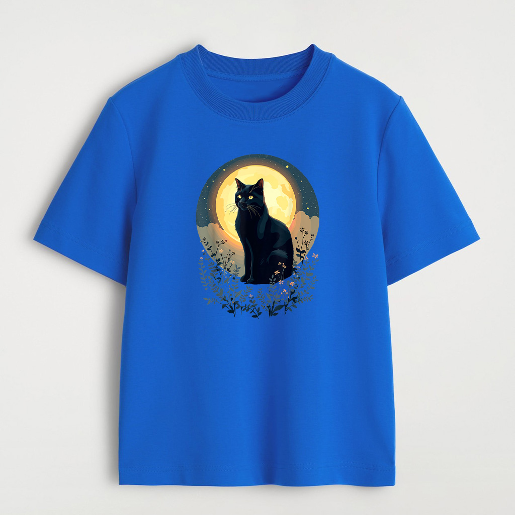 Vintage Black Cat Full Moon Cats Kitten Lover Art Style T-Shirt - Image 4