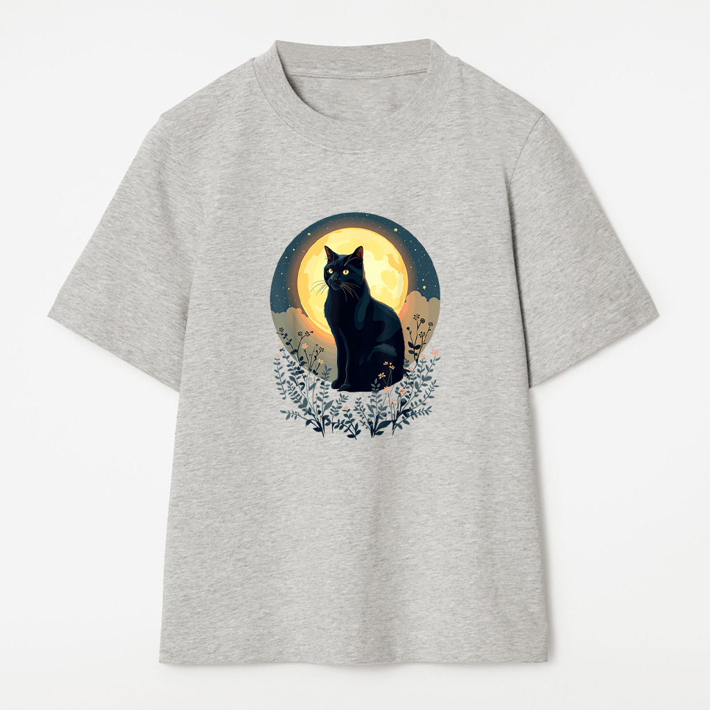 Vintage Black Cat Full Moon Cats Kitten Lover Art Style T-Shirt - Image 5