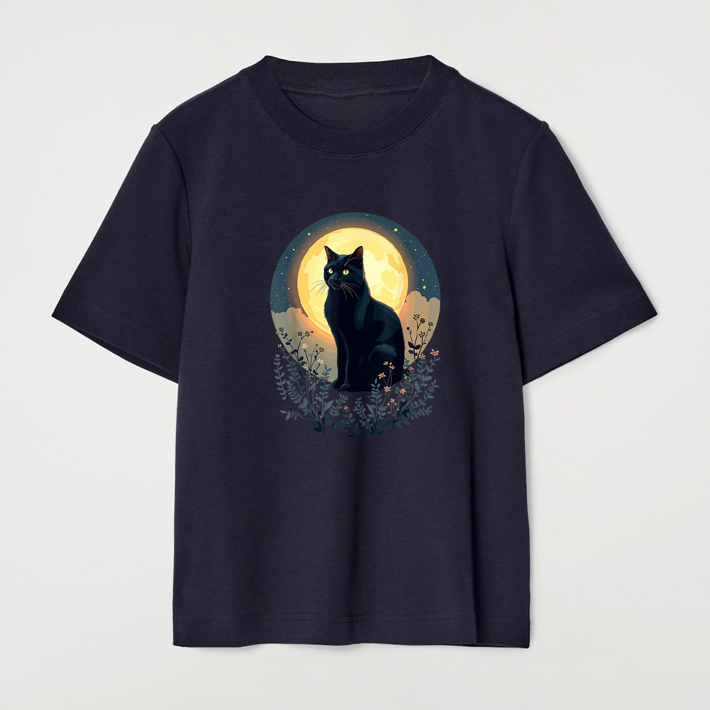 Vintage Black Cat Full Moon Cats Kitten Lover Art Style T-Shirt - Image 6