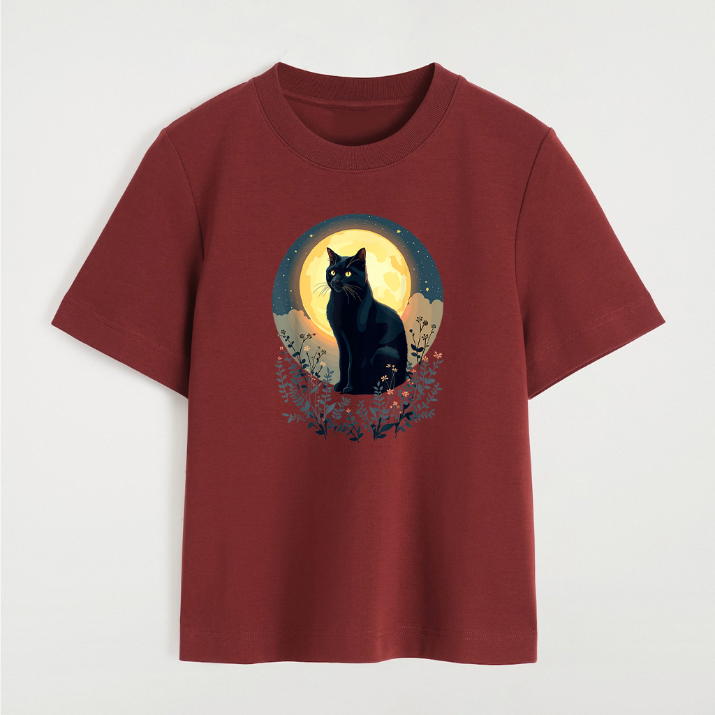 Vintage Black Cat Full Moon Cats Kitten Lover Art Style T-Shirt - Image 7