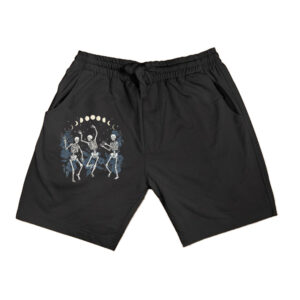 Vintage Dancing Skeleton Flower Moon Phase Witchy Shorts
