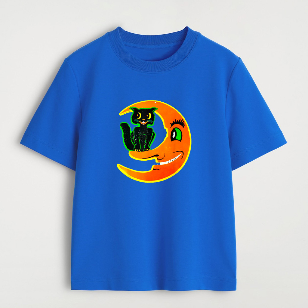 Vintage Halloween Beistle Cat On The Moon Horror Gift T-Shirt - Image 5