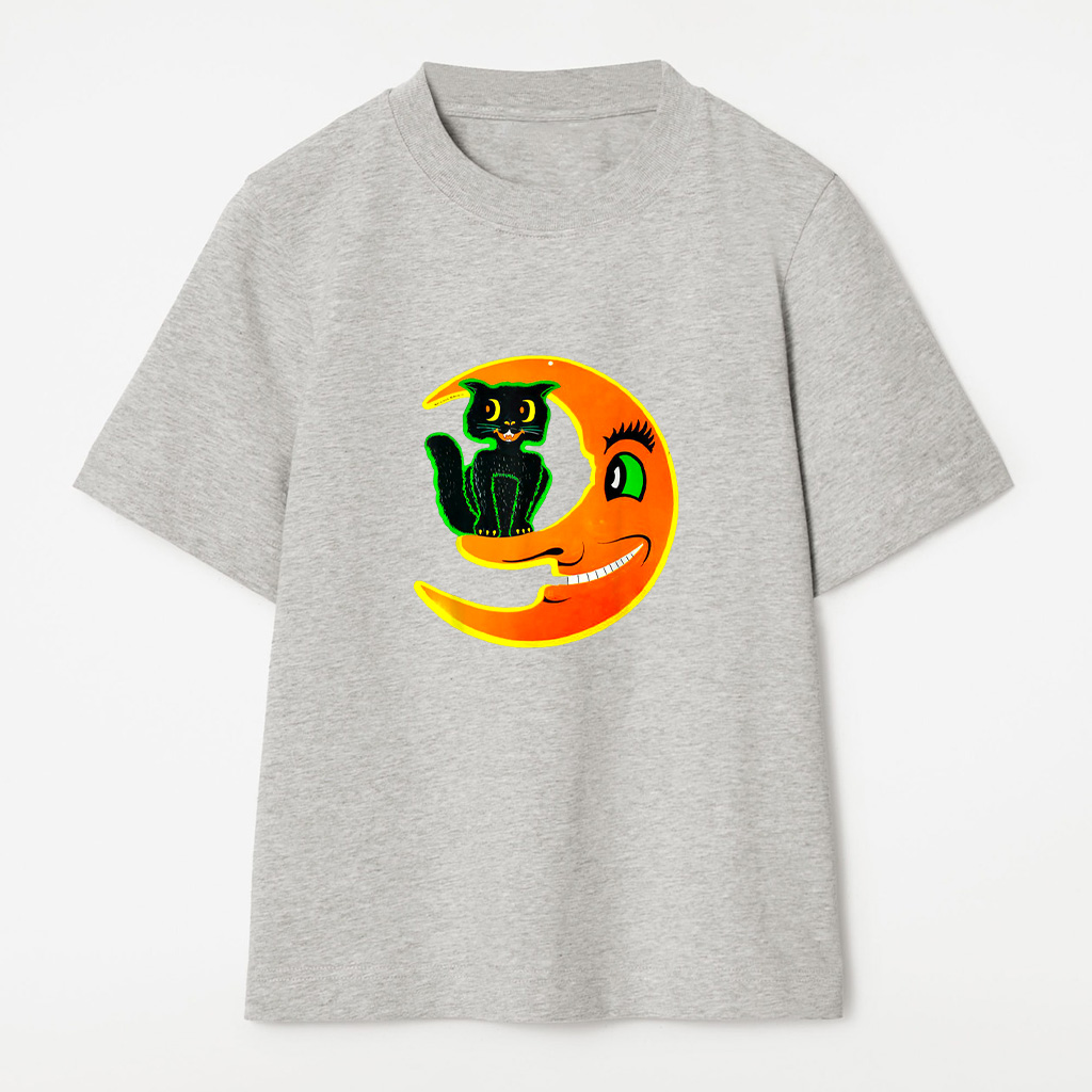 Vintage Halloween Beistle Cat On The Moon Horror Gift T-Shirt - Image 6