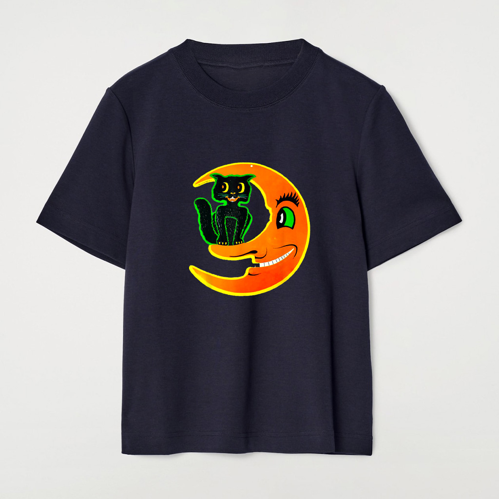 Vintage Halloween Beistle Cat On The Moon Horror Gift T-Shirt - Image 7