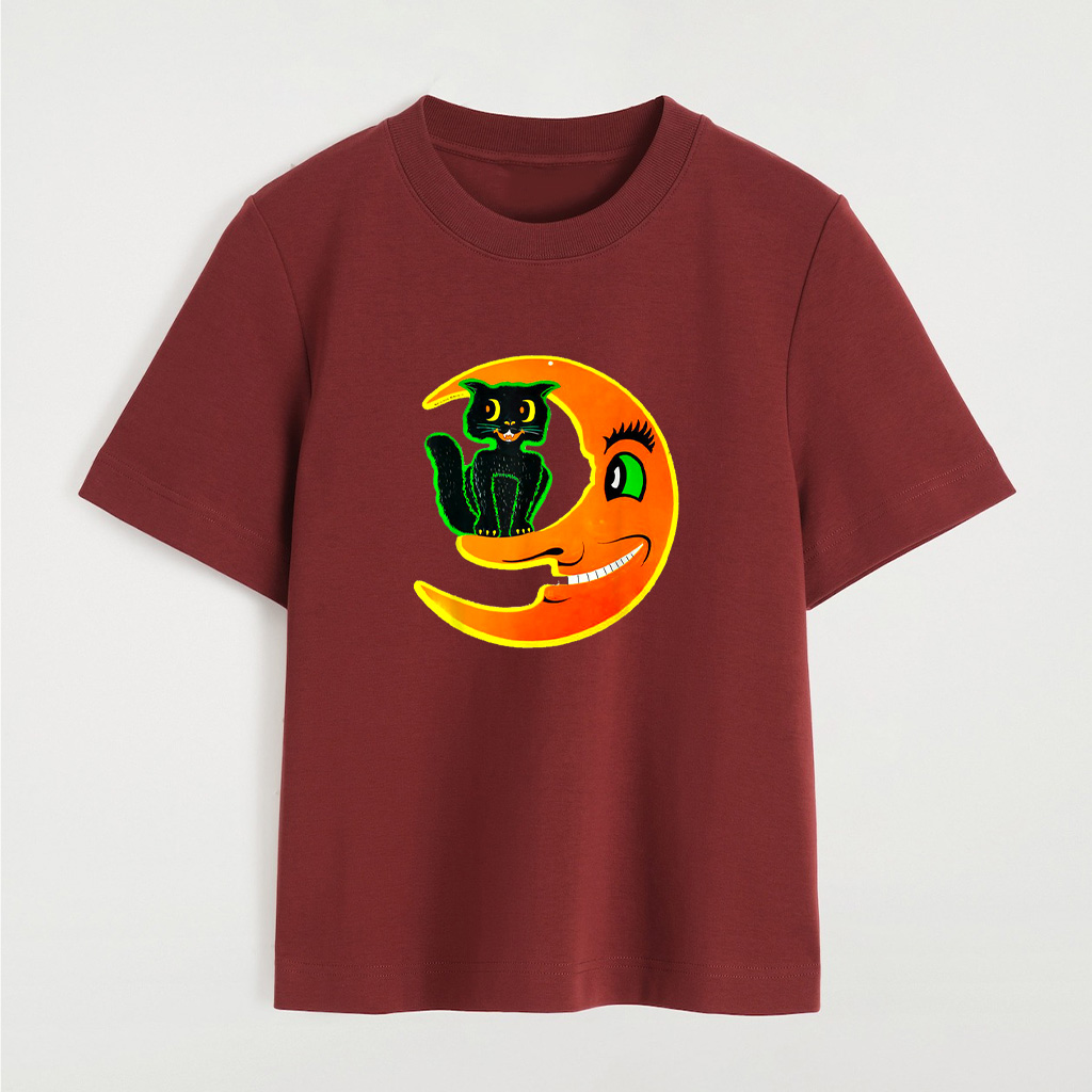 Vintage Halloween Beistle Cat On The Moon Horror Gift T-Shirt - Image 8