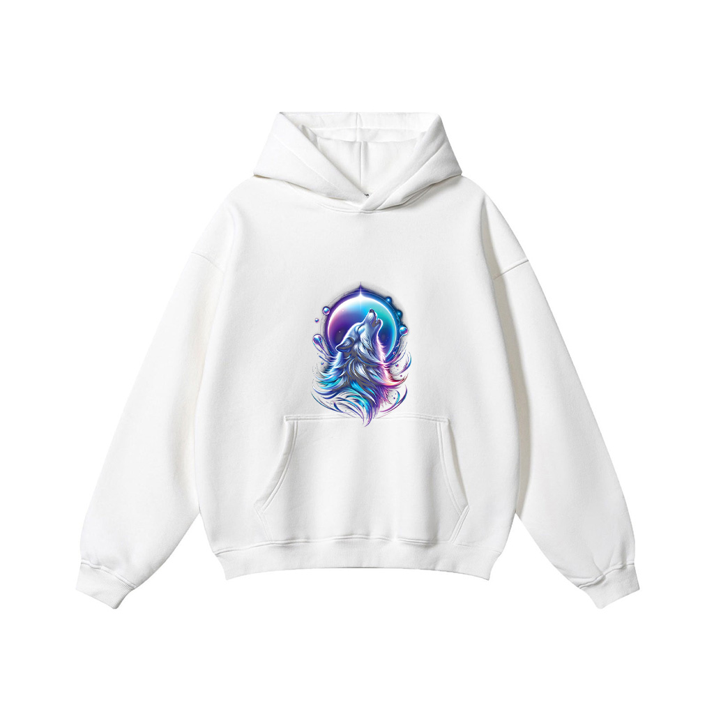 Wolf Forest Moon Vintage Cosmic Howling Wolf Lover Graphic Hoodie - Image 3