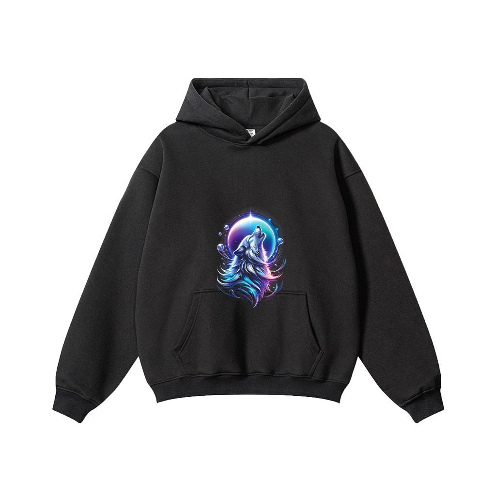 Wolf Forest Moon Vintage Cosmic Howling Wolf Lover Graphic Hoodie - Image 4