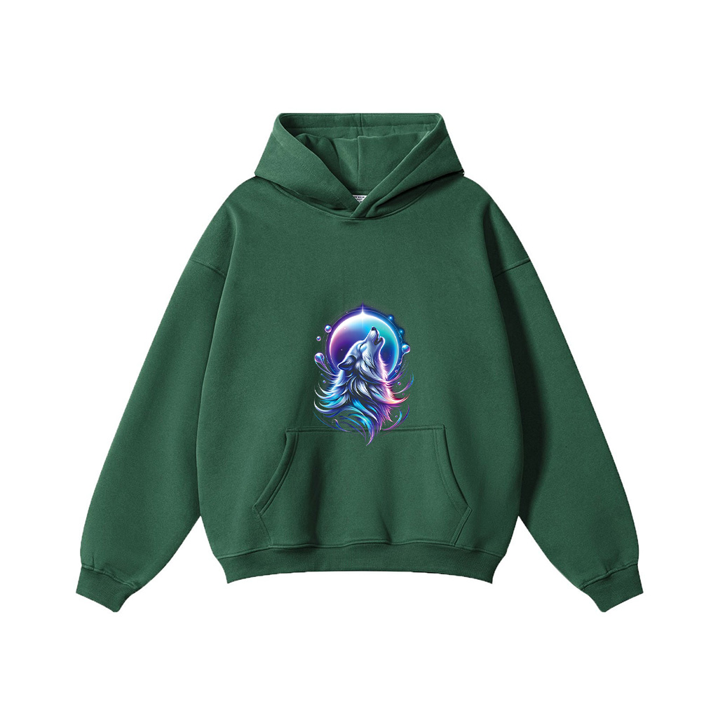 Wolf Forest Moon Vintage Cosmic Howling Wolf Lover Graphic Hoodie - Image 5