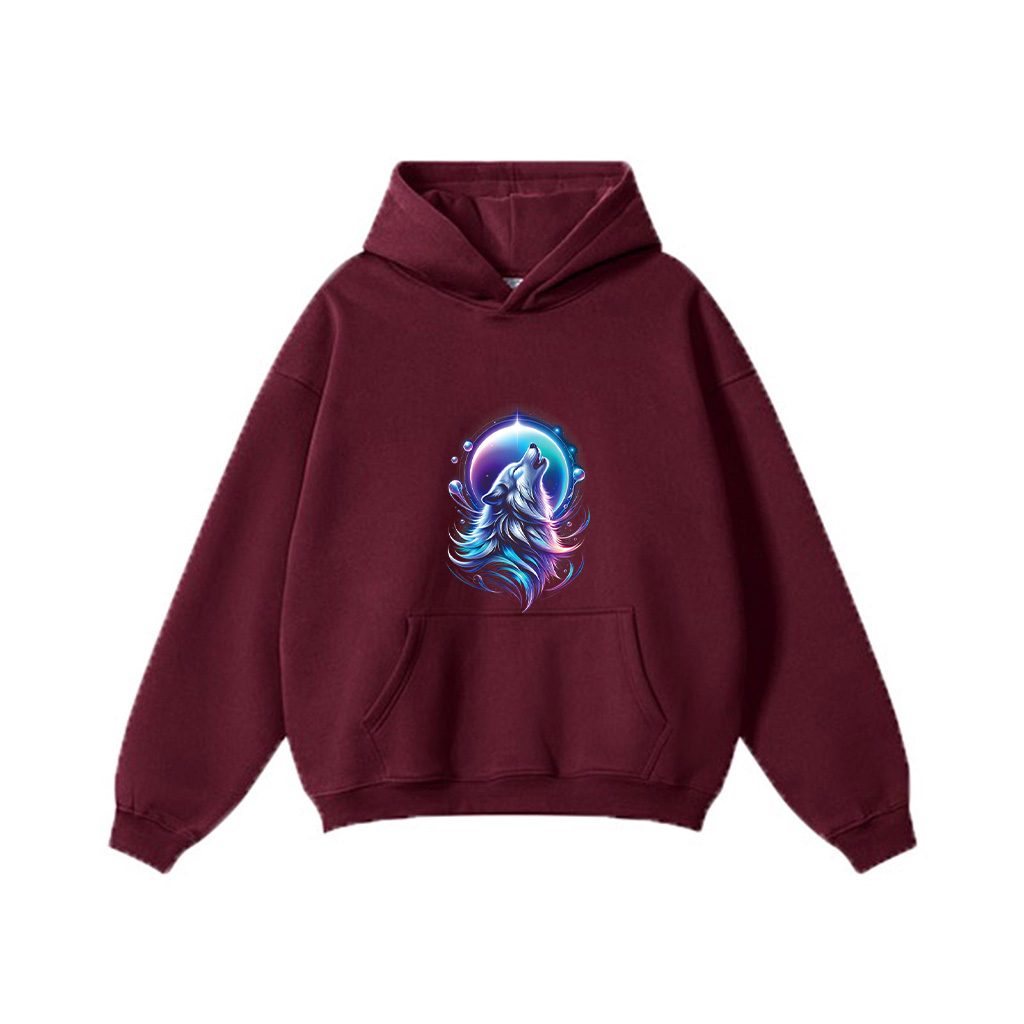 Wolf Forest Moon Vintage Cosmic Howling Wolf Lover Graphic Hoodie - Image 8